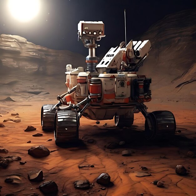 Foto il rover perseverance si infiltra in una roccia, il pianeta marte, l'ambiente oscuro, l'ai.