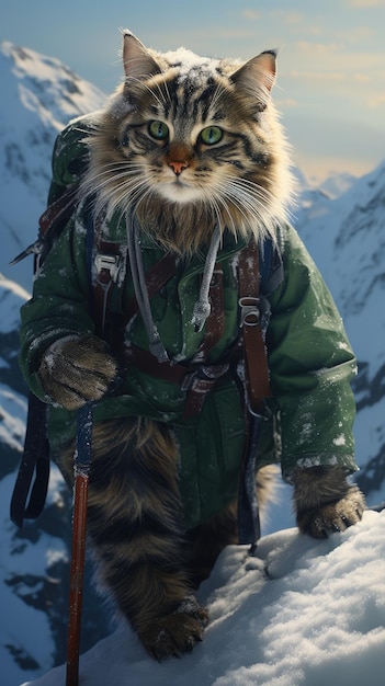 Persian Cat climber in green clothes