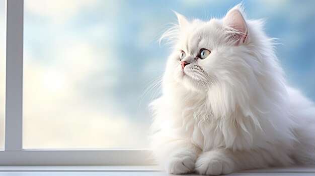 Persian cat looking through the window