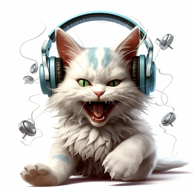 persian cat pet animal using headphone illustration