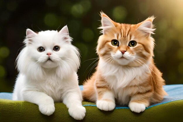Persian cat and a rag doll cat sitting together