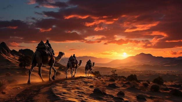 Persian desert with camels