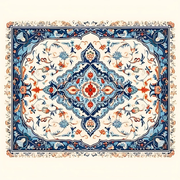 Persian Kashan Rug Floral Medallion Pattern Curved Lines Des Brocade Motifs Decorative Art Frame