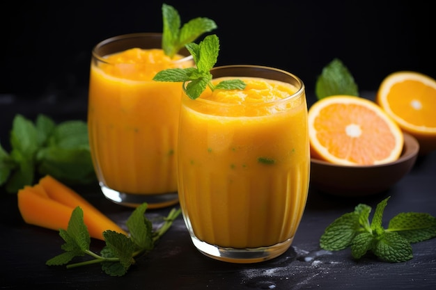 Persimmon-sinaasappel- en gemberdrank met yoghurt AI gegenereerd