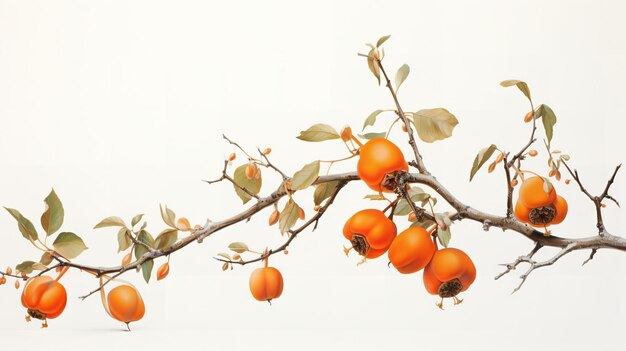 Photo persimmon on white background with branch