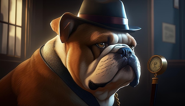 The persistent bulldog detective digital art illustration Generative AI