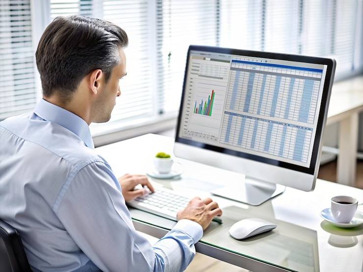 Photo a person analyzing financial documents