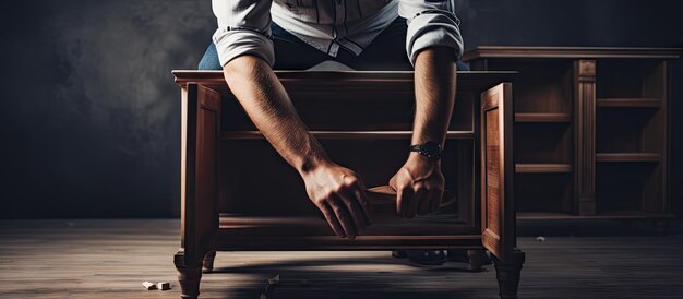 Photo a person assembles furniture using their hands