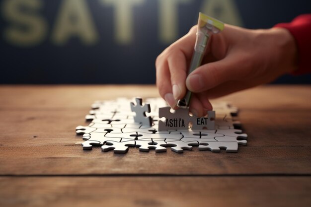 Foto una persona che assembla i pezzi di un puzzle con l'ai generativa