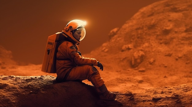 A person in an astronaut suit sitting on a rock Generative AI Art