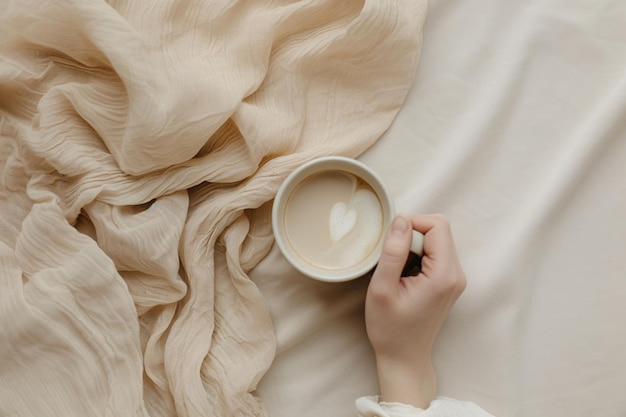 Person in Bed With Coffee Cup Generative AI