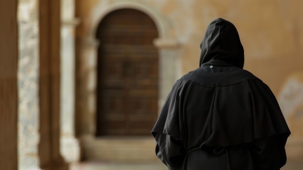 Person in a Black Robe Walking Down a Street