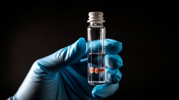 Person in Blue Gloves Holding Glass Vial