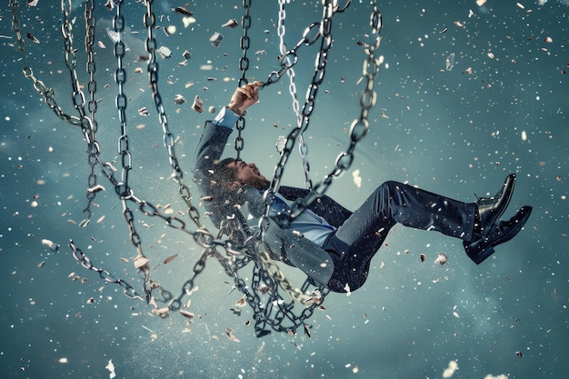 Photo person breaking free from chains or constraints