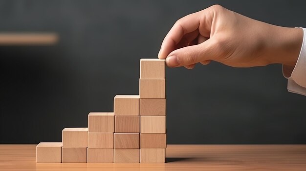 Photo a person building a pyramid with blocks