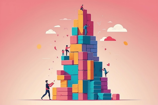 A person building a selflove tower with positive bricks