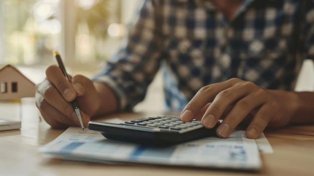 A person calculating mortgage payments using a calculator