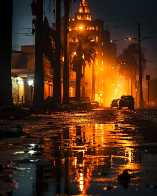 a person carries an umbrella as they walk by the gas station at night