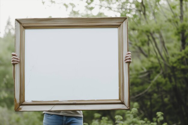 Foto persona che porta un grande telaio vuoto all'aperto