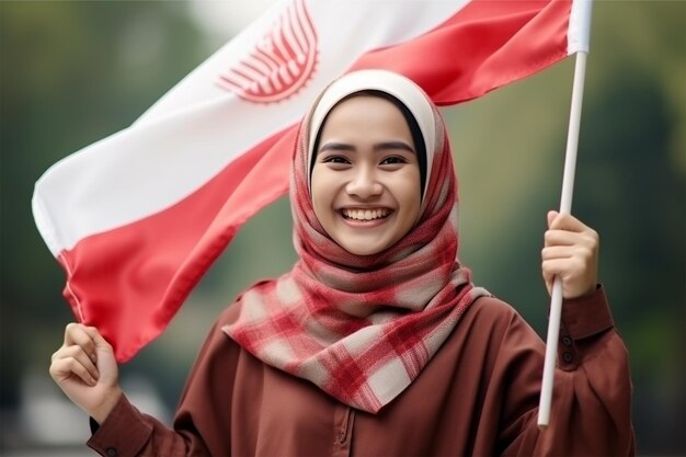 a person carrying a flag with a smile