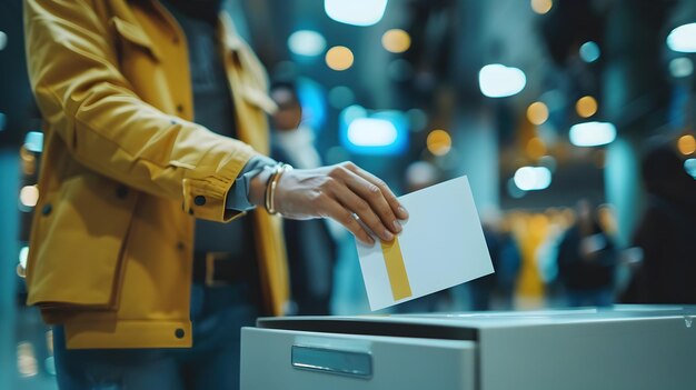 Person Casting a Ballot in a Voting Polling Station