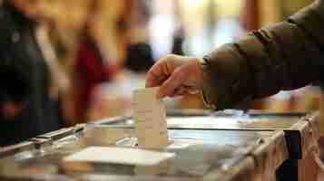 Photo a person casting their vote in a ballot box the ballot is marked with the names of the candidates