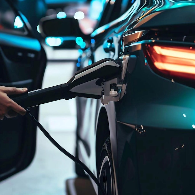 A person charging an electric car