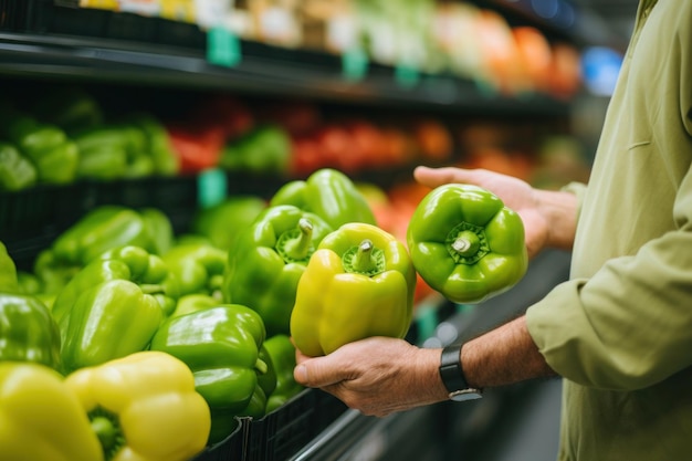 Person choosing fresh vegetables in supermarket