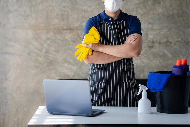 The person cleaning the room the cleaning staff of the cleaning company Cleaning staff Concept of cleanliness in the organization