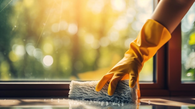 Photo person cleaning a window with squeegee