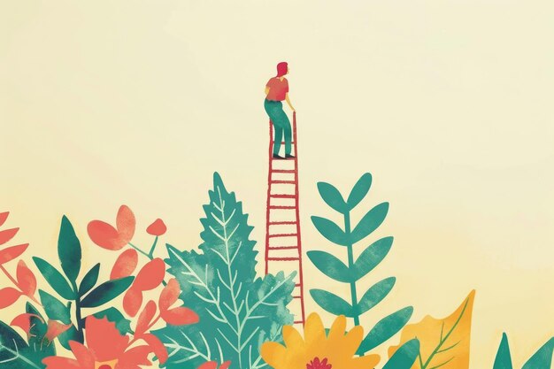 person climbs ladder toward goals