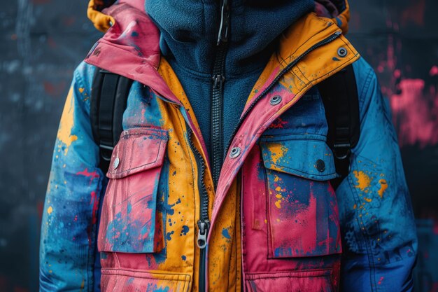 Photo person in colorful jacket with hood