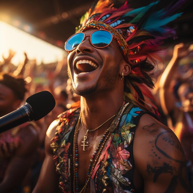 Person in costume having fun at Rio de Janeiro Carnival