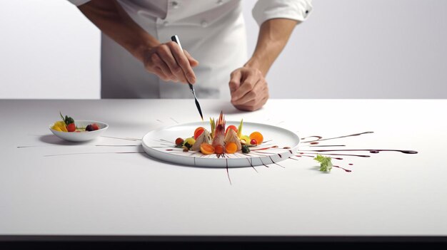 Photo a person cutting a plate of food