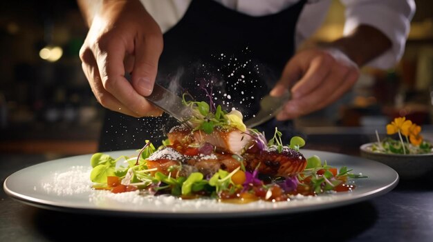 a person cutting a salad