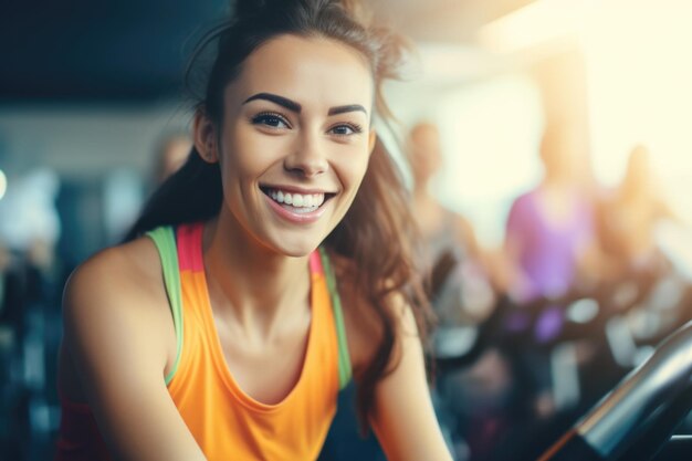 Photo person doing exercise at gym fitness concept