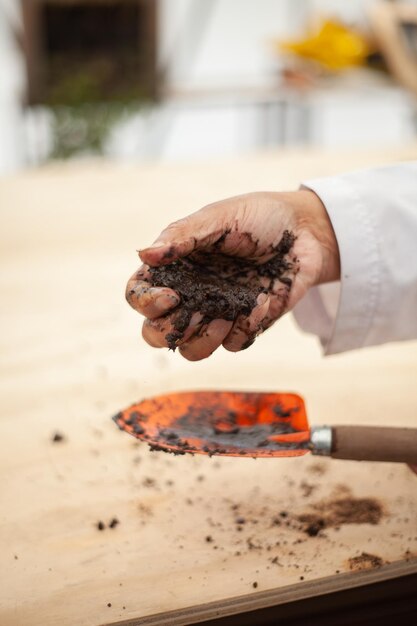 Photo person doing gardening sowing and horticulture activities