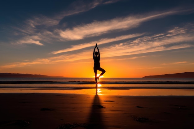 Photo person doing yoga on the beach ai generated