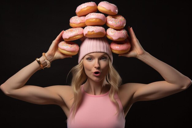 A person doing yoga with a donut balanced on their head