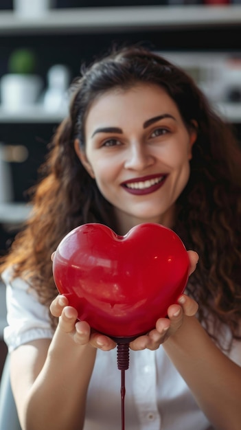 Person Donating Blood with a HeartShaped Red Ball