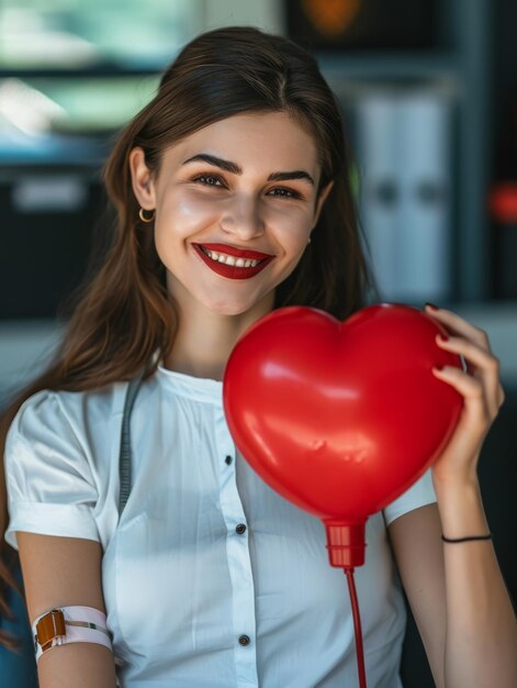 Person Donating Blood with a HeartShaped Red Ball