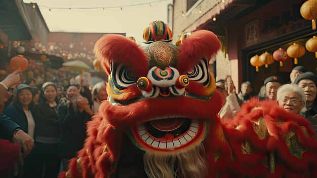 Person in Dragon Costume Walking Down a Street Chinese new year