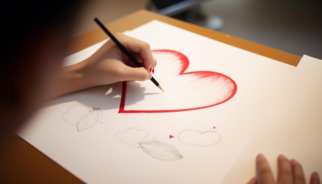 A person drawing a heart with a pencil.