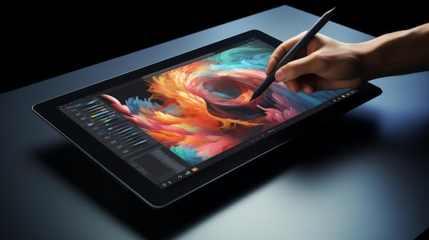 Photo person drawing a painting on tablet