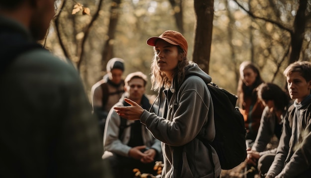 A person educating others about environmental conservation such as giving a talk a workshop