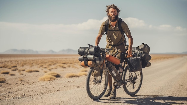 Photo a person embarks on a solo bike tour exploring different countries and documenting their experiences