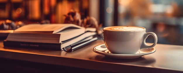 A person enjoying a cup of coffee and reading a book in a cozy cafe Generative AI