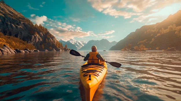 A person enjoying an ecofriendly activity such as kayaking or hiking with a focus on the importance of protecting natural habitats generative ai illustrator