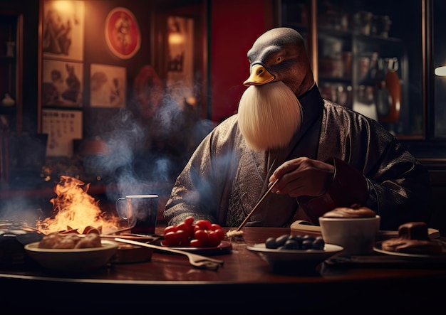 A person enjoying Peking duck in a Chinese restaurant