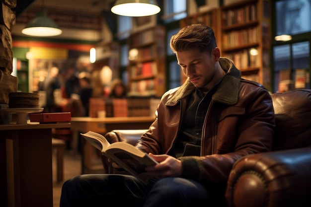 Person enjoying reading a book in a cafe